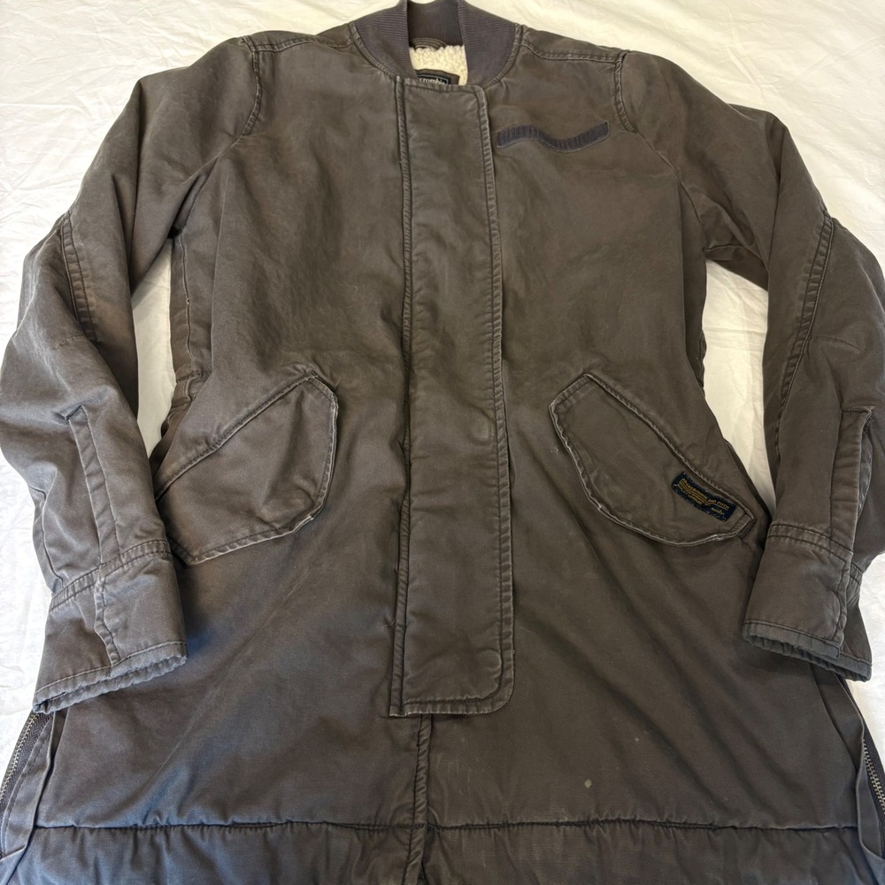 Abercrombie & Fitch Womens XS Gray Sherpa Lined Utility Parka Jacket Cotton